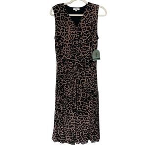 AVRA Leopard Print Midi Dress Size 1X Black Tan Ruched Y2K Romantic Stretch